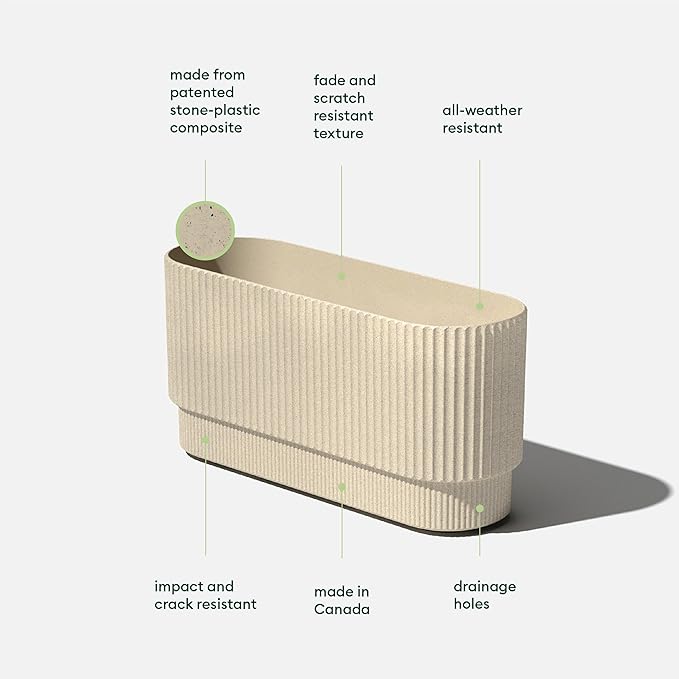 Veradek Demi Series Long Planter for Porch, Patio, Backyard | Durable Plastic-Concrete Material | Modern Décor for Shrubs, Flowers
