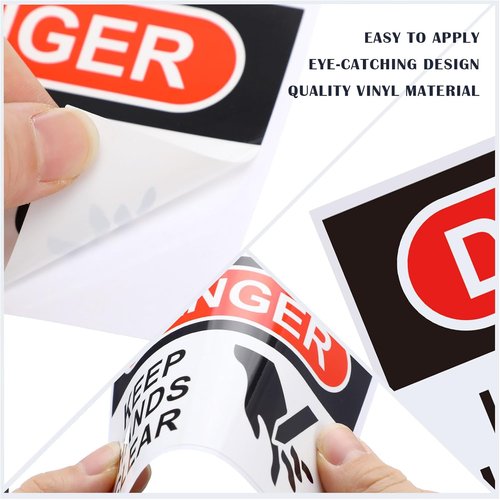 Safety Decals by Danger | 10 Pcs Keep Hands Clear Warning Stickers - 5 x 3.5 Inch Adhesive Vinyl, Red/Black on White