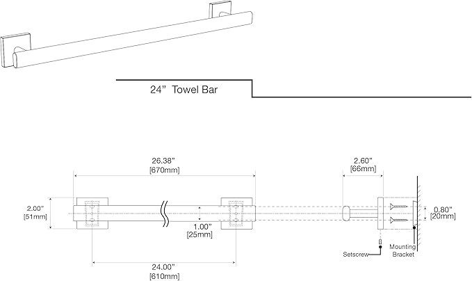 Gatco 4060 Elevate 24" Towel Bar, Brushed Brass/Wall Mounted 24 Inch Towel Holder for Bathroom