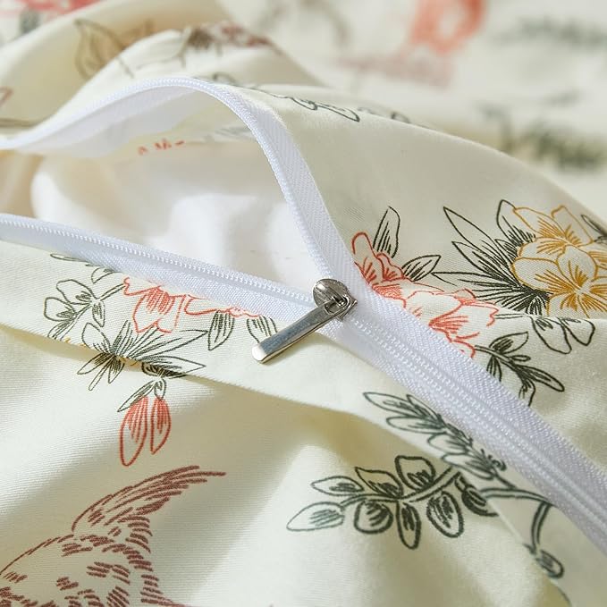 100% Cotton Duvet Cover Queen Size – Vintage Botanical Floral Duvet Cover Set with Zipper Closure, 3-Piece Soft Breathable Natural Premium Cotton Bedding Set for All Seasons
