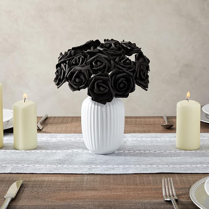 Bright Creations 100-Pack Black Artificial Flowers, Fake Foam Flowers for Halloween Decorations, DIY Crafts, Bouquets, and Black-Themed Parties (3 Inches)