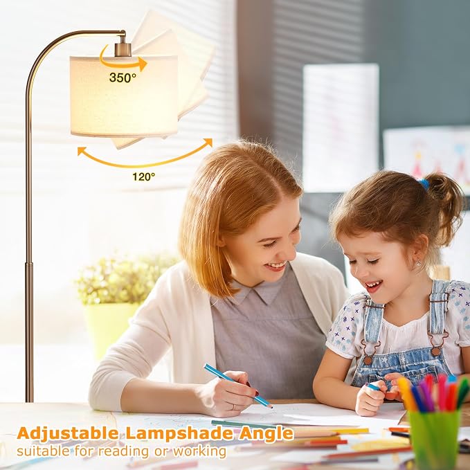 Ambimall Arc Floor Lamp with Remote and Stepless Dimmable Bulb, Colors Temperature & Brightness Adjustable, Floor Lamps for Living Room（Deep Beige Shade & Brown Pole）