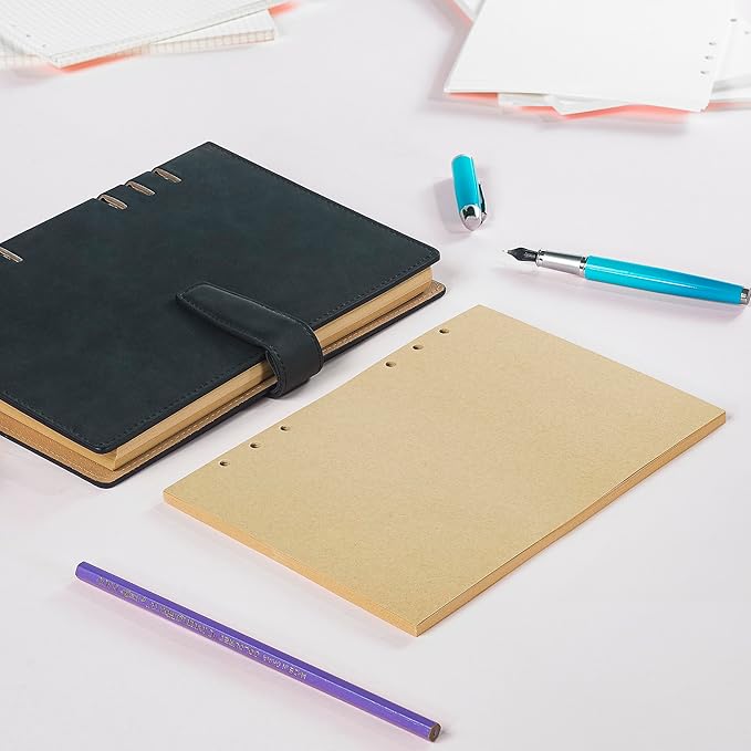 A5 Kraft Loose Leaf Refill Paper, 210x142mm, 135 Sheets Brown Planner Refills, 6-Ring Binder Compatible, 100GSM Insert Papers for Journals, Sketching, Vintage Writing & DIY Crafts