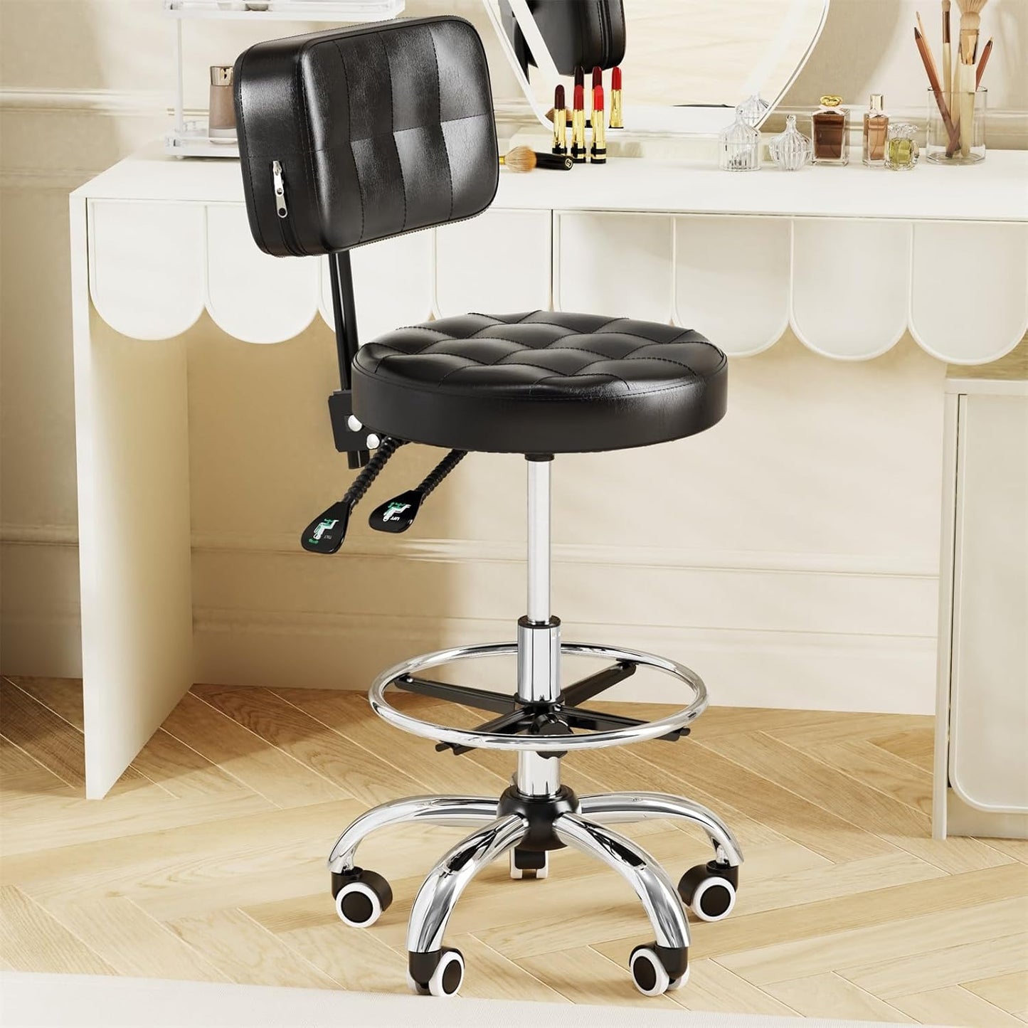 YJHome Rolling Stool - Adjustable Height Swivel Chair with Wheels | Heavy Duty 400lbs Capacity (Black)