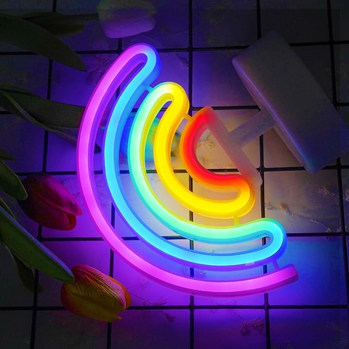 Multicolor Rainbow Neon Lights - Outdoor/Indoor LED Neon Sign, Battery or USB Powered, Table Decorations for Room, Dorm, Wedding, Bedroom, Classroom Decor
