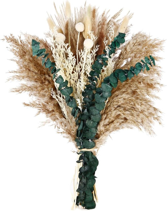 Musunny Dried Pampas Grass Decor ,17" Dried Flowers for Vase, Boho Dried Flower Bouquet with Eucalyptus for Farmhouse Home Room Office Décor