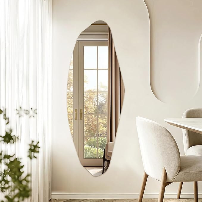 Irregular Full Length Mirror, 61"x24" Frameless Full Body Mirror, Asymmetrical Wall Mirrors for Bedroom, Living Room, Cloakroom, Explosion-Proof, Waterproof, Horizontal/Vertical