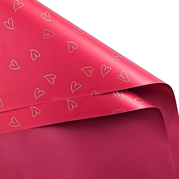 WRAPAHOLIC 20 Sheets Flower Wrapping Paper - 22.8 x 22.8 inch Red Love Design Water-Resistant Floral Bouquet Wrapping Paper, Florist Supplies Packaging for Wedding Birthday Gift DIY