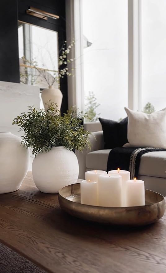 Crystal Modern Vase, Textured Round Belly Concrete Vase in Black or White, Available in Medium and Large Sizes, Decorative Accent for Floral Arrangements and Home Décor (White, Medium)
