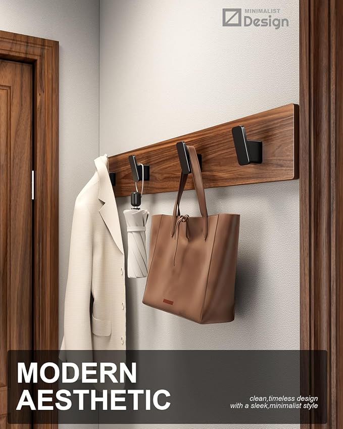 4-Pack Matte Black Towel Hook for Bathroom, Robe Coat Hook, Heavy Duty Wall Hooks for Hanging Bag Hat Mudroom Bedroom Shower Closet, Drill in Hanger Mount with Screw, Holder Back of Door Outdoor