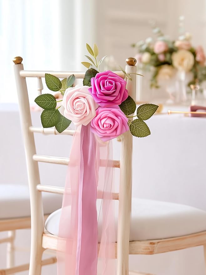 InnoGear Artificial Flowers, 100 Pcs Shades of Pink Foam Fake Roses Bulk with Stems for Decoration Celebration DIY Wedding Bouquets Centerpieces Bridal Shower Party Christmas Tree
