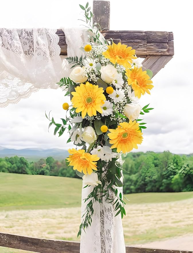 Yellow Gerbera Daisy Artificial Flowers – Real Touch Latex Silk Daisy Flowers 5PCS, 26.7" Long Stem Artificial Flowers for Summer Centerpieces, Home Decor Indoor, or Fake Wildflower Displays