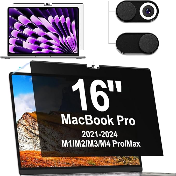 IPROKKO Privacy Screen MacBook Pro 16 Inch (2021-2025, M1, M2, M3, M4, Pro, Max), Magnetic Removable Anti Blue Light Glare Privacy Filter Compatible with Mac Pro 16In,Laptop Mac 16.2 Screen Protector