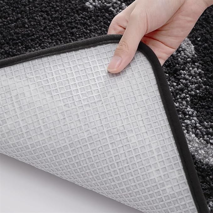 Ankah Luxurious Nordic Bathroom Rug, Extra Soft Fluffy Bath Mat, Absorbent, Non-Slip, Easy to Care and Fast Drying, Modern Style Marble Pattern Shower Rug, Home Decor Accessories, 17.3"x29.9", Black