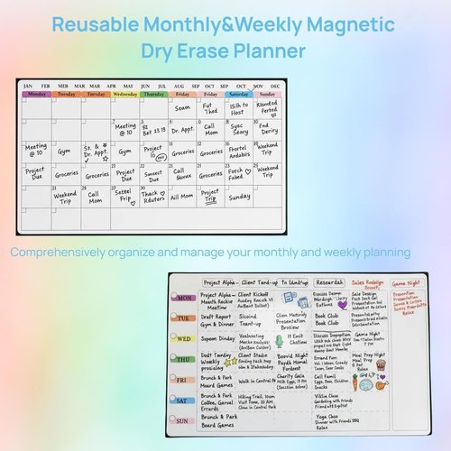 Magnetic Dry Erase Calendar Whiteboard Set by [Brand Name] - 4-Pack with Monthly & Weekly Views | 16" x 11" & Daily Planners