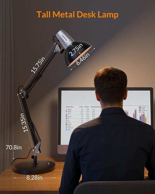 LEPOWER Adjustable Metal Desk Lamp - Eye-Caring Architect Lamp with Clamp for Home & Office (Black)