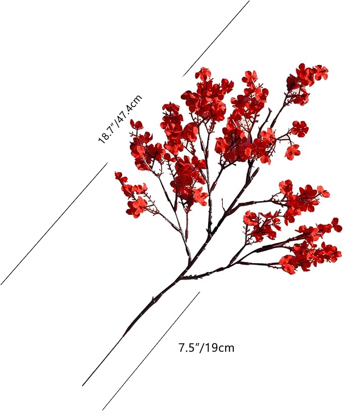 Mandy's Red Artificial Baby’s Breath European Flowers 6 Bundles Silk Gypsophila with Bendable Stems for Fall Thanksgiving & Christmas Centerpiece Wedding Decor and Table Arrangements
