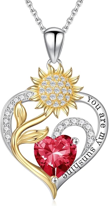 Iefil Christmas Gifts for Women Wife - Sunflower Birthstone Necklace for Women, Anniversary Birthday Gifts 925 Sterling Silver Heart Pendant You Are My Sunshine Jewelry for Girlfriend Mom Daughter