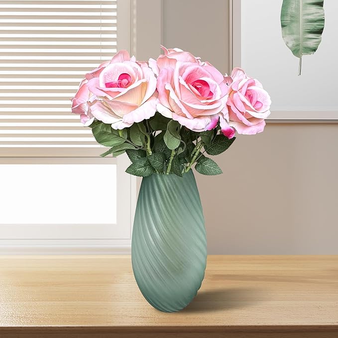 10 Pcs Artificial Rose Bouquets in a Set Faux Flowers with Flannel and Silk-Like Touch Highly Realistic Handmade Ideal for Home Office Wedding Hotel Decorations as Well as Festival Party (Pink)