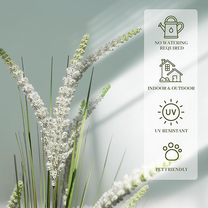 KOL 4ft 2-Pack Artificial Veronica Spiked Speedwell Grass, 47in Faux Veronica Spicata Flower, Tall Fake Reed Grasses for Home Office Garden Wedding Decor, Indoor Outdoor Plants, UV-Resistant