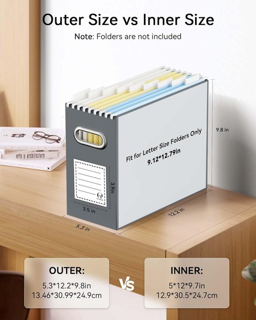Oterri Cardboard File Organizer Box - Letter Size for Hanging Folders | Dark Grey, 8 Pack