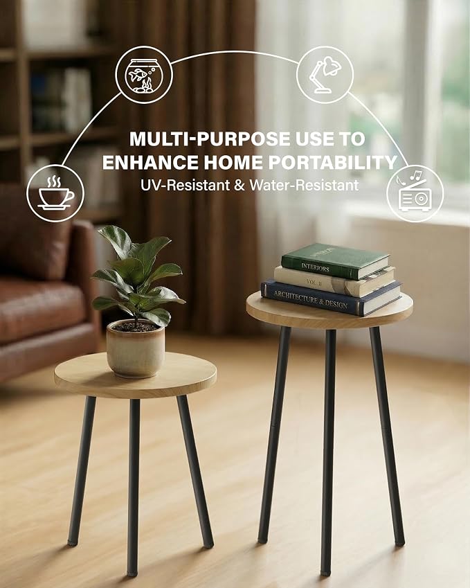 Plant Stand Indoor Tall: Corner Wood Plant Stand 2 Pack Mid Century Modern Decor - Small Round Plant Table for Indoor Plants - Outdoor Plant Holder for Patio Living Room Bathroom Office (Burlywood)
