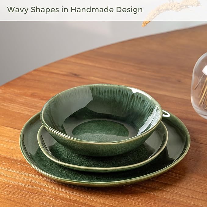 AmorArc Ceramic Dinnerware Sets,Handmade Reactive Glaze Stoneware Plates and Bowls Sets,Highly Scratch Resistant | Dishwasher & Microwave Safe Dishes Set,Service for 6 (18pc)