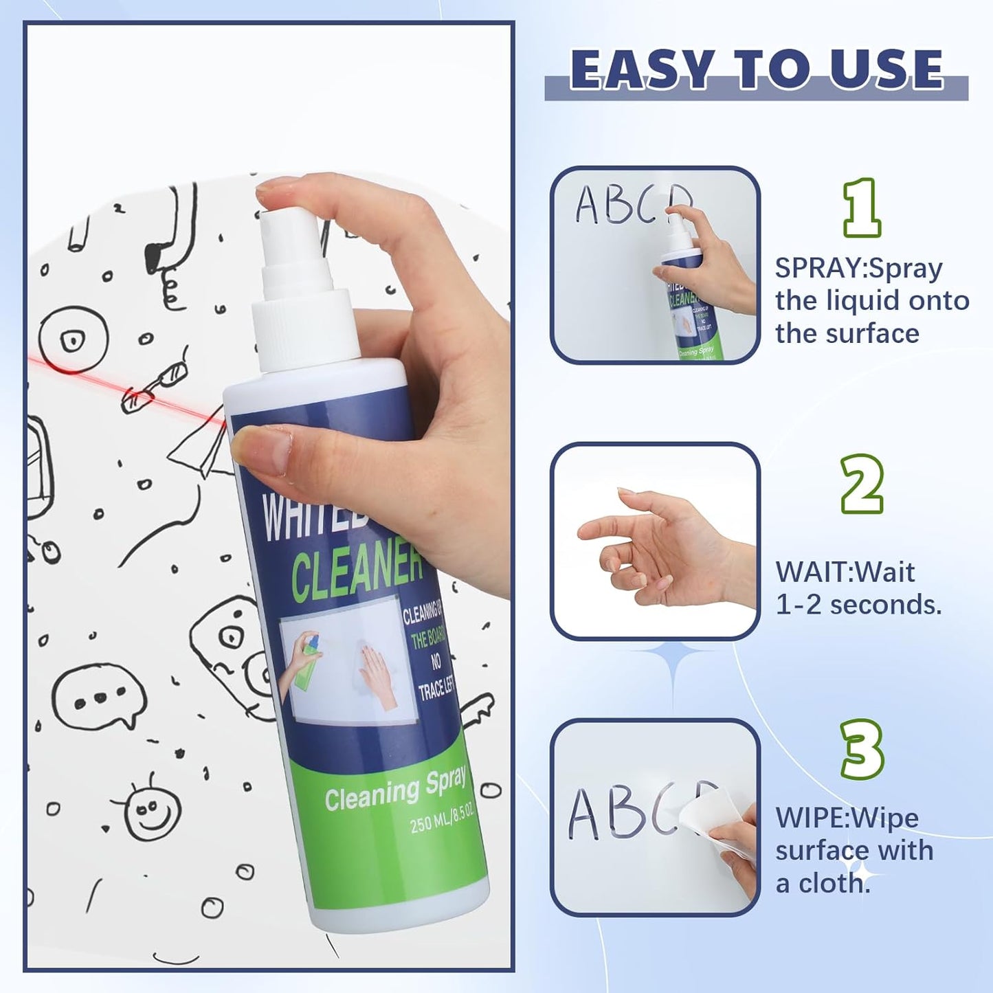 Skiennix Whiteboard Cleaner Spray - 8.5oz Bottle for Stubborn Marks | Effective Dry Erase Solution