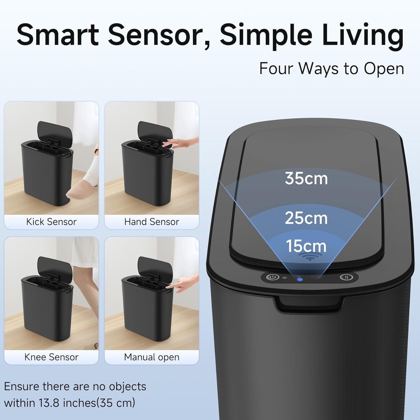 TIPGO Automatic Motion Sensor Trash Can - Touchless 2.6 Gallon Waste Bin for Bathroom, Office, Dorm | Slim Black Design
