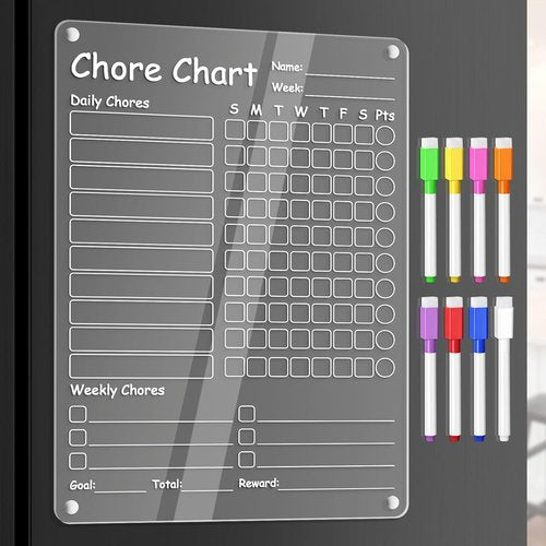Acrylic Chore Chart Clear Dry Erase Checklist Chore Boars for Family Chores Checklist Reward Chart Responsibility Chart, 12x9'', 1 Pack