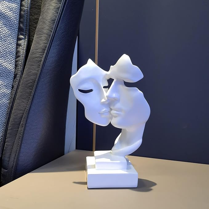 Couples Kiss Sculpture,White Thinker Resin Statue Ornaments,Silence is Gold Abstract Art Figurine,Abstract Style Sculptures,Living Room Desk Decorations,Bookshelf Decorative Objects