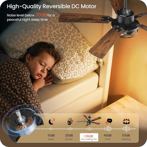 Farmhouse Ceiling Fan - 42 Inch with Remote, Timer & Dual Finish Blades | Rustic Walnut & Black