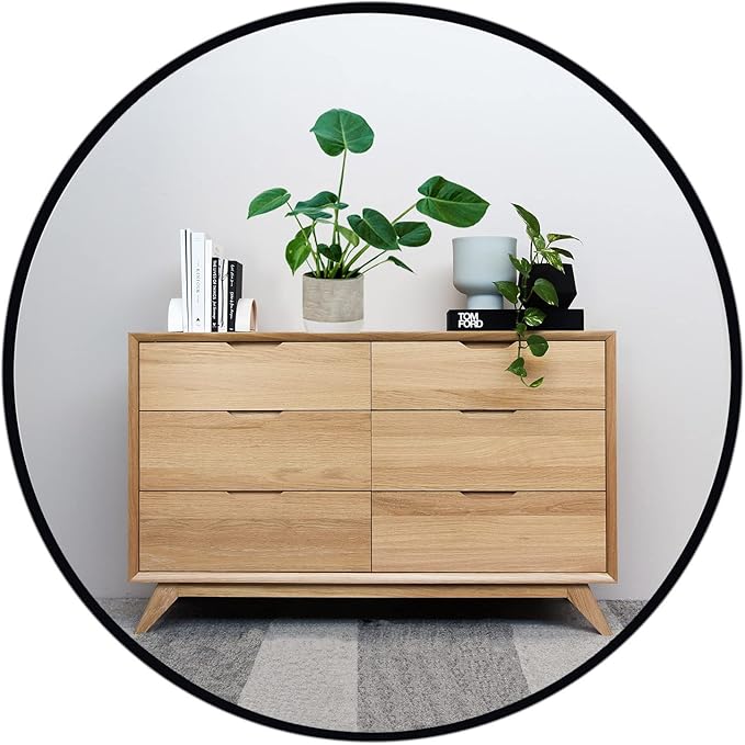 Oruii Black Circle Mirror, 22 inch Round Mirror Metal Frame, Black Bathroom Mirrors for Bedroom, Bathroom, Living Room, Over Sink, Rustic, Vanity