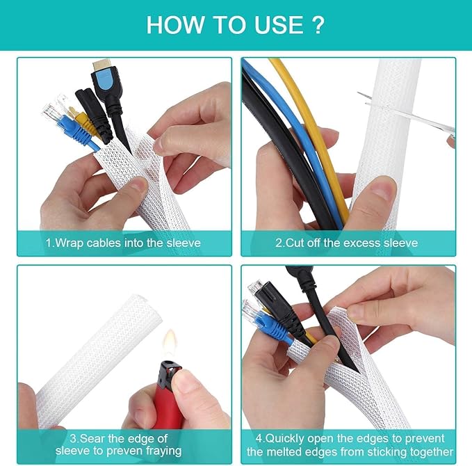 6.6ft - 4/5 inch Grey Cable Sleeve, Cable Organizer for Desk PC TV Computer, Wire Protector Cable Wrap Cover, Cord Management for Home Office