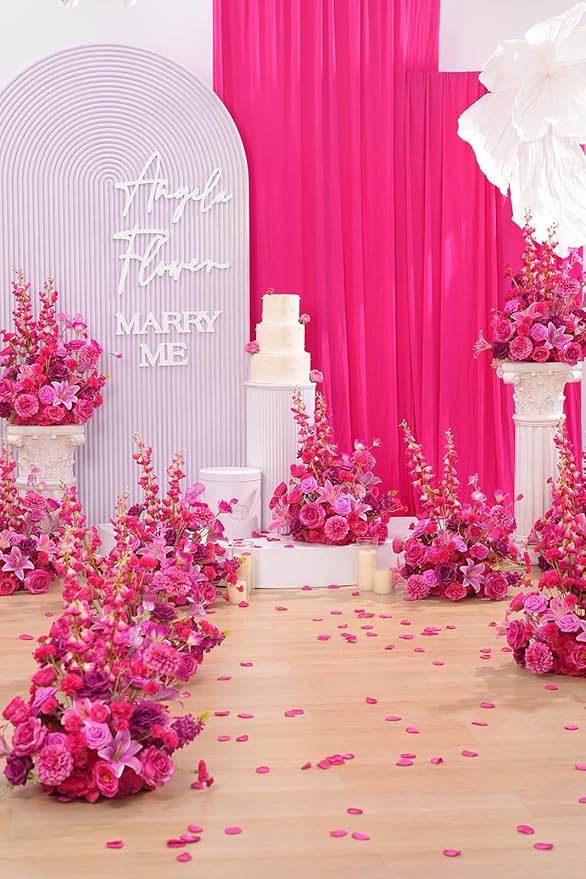 2pcs 19inch Hot Pink Free Standing Flowers Ball Bouquet Artificial Rose Arrangements Balls for Wedding Centerpieces Tables Chair Aisle Runner Flowers Decoration