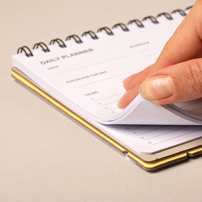 Undated Daily Planner Notebook – Spiral Bound A5 (5.75" x 8.5"), 60 Pages, Yellow Cover | Simple Organizer for Work, School & Personal Goals