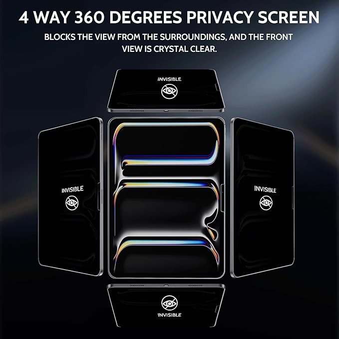 Peslv 360° Privacy Screen for iPad Pro 11 Inch M4/M5 [2024/2025 5th/6th Gen], Anti Glare Blue Light Spy Filter Private Cover, High Sensitive Bubble-Free Easy Install Black Security Protector