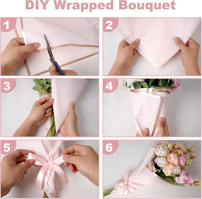 Kosotody 40 Sheets Pink Color Flower Wrapping Paper Gold Edge Waterproof Florist Bouquet Supplies Flower Paper for Bouquets DIY Crafts Packaging, 22.8x22.8 inch (Pink series)…