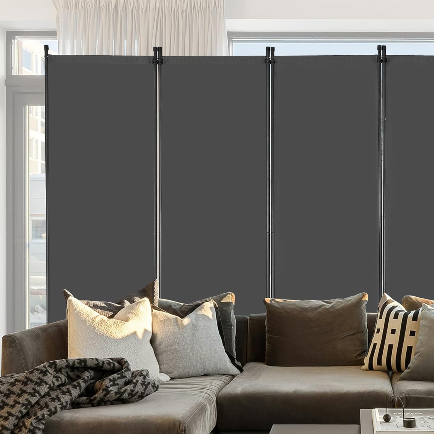 VEVOR 6-Panel Room Divider - Folding Privacy Screen & Portable Partition | Freestanding Grey Divider for Office & Bedroom