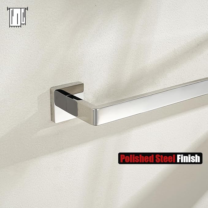 JQK Polished Towel Bar, Rounded Edges 18.41 Inch Towel Rack, 304 Stainless Steel Bathroom Wall Mount, Useable Length 16 Inch, TB250L16-CH