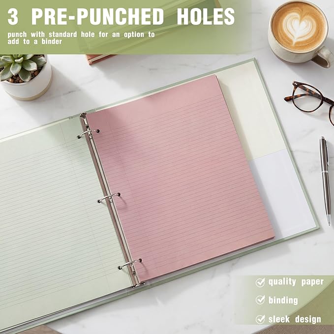 PerKoop 600 Sheets Colored Loose Leaf Paper 8.5" x 11" college ruled Lined 3 Hole Punched notebook Filler Paper for 3 Ring Binders Office School Supplies (Muted Colors)