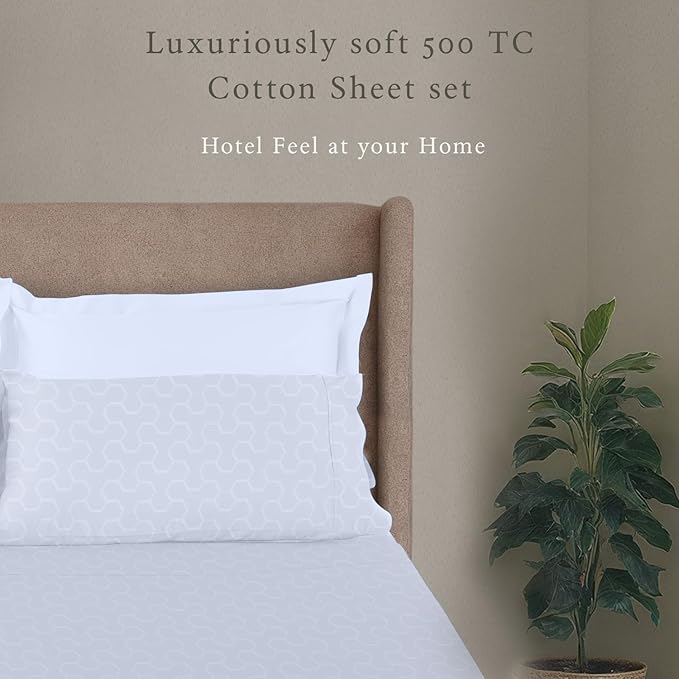 Threadmill 500 Thread Count Twin Size 3 Pc Luxury Cotton Bedding Set, Jacquard Floria Hotel White, Breathable Sheets with 15" Elasticized Deep Pocket, 1 Pillowcase & Free Tote Bag