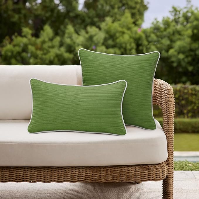Unimatta Decorative Outdoor Water Repellent Throw Pillows with Inserts, Set of 4, 20" x12" Pillows for Patio, Backyard, Bed, Couch, and Patio Furniture, Lawn Green