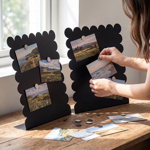 Gueevin Magnetic Metal Board - 2 Pcs Scalloped Display Stand for Memos & Photos | 12.6" x 11" Black