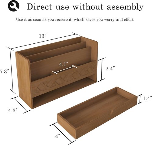 Bamboo Mail Organizer by [Brand Name] - All-in-One Desktop File Organizer with Drawer & Pencil Holder (Walnut)