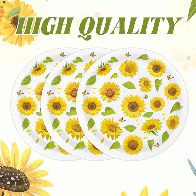 50PCS Sunflower Party Paper Plates 7 Inch, Disposable Floral Birthday Cake Dessert Plates for Picnic Birthday Bridal Shower Fall Party Decorations (Sunflower)