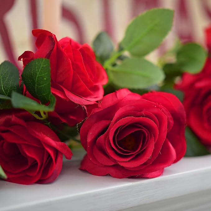 FiveSeasonStuff 29 Ft 4 Pack Rose Silk Flower Garland Artificial Flowers Decoration Hanging Floral Décor for Wedding Baby Shower Birthday Party Garden (Venetian Red)