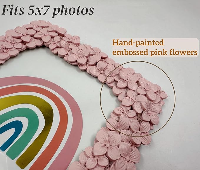 5x7 Ornate Picture Frame Embossed Flower Art Deco Photo Frames 5 x 7 Floral for Wall and Tabletop Display with Glass Retro Home Decor(Pink)