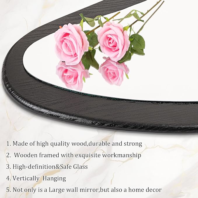 AAZZKANG Irregular Wall Mirror Full Length with Wood Framed Large 47"x20" Black Asymmetrical Full Body Mirrors for Bedroom Living Room Entryway