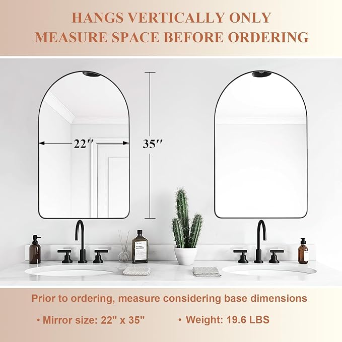 ANDY STAR Arched Mirror, Black Bathroom Mirror in Stainless Steel Metal Frame, Arch Top Rounded Corner 1 Inch Deep Set Design Wall Mount Hangs Vertical